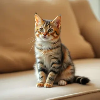 A cute cat sitting on a sofa